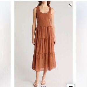 Theory Brown Tiered Cotton Cottage Core Sleeveless Long Maxi